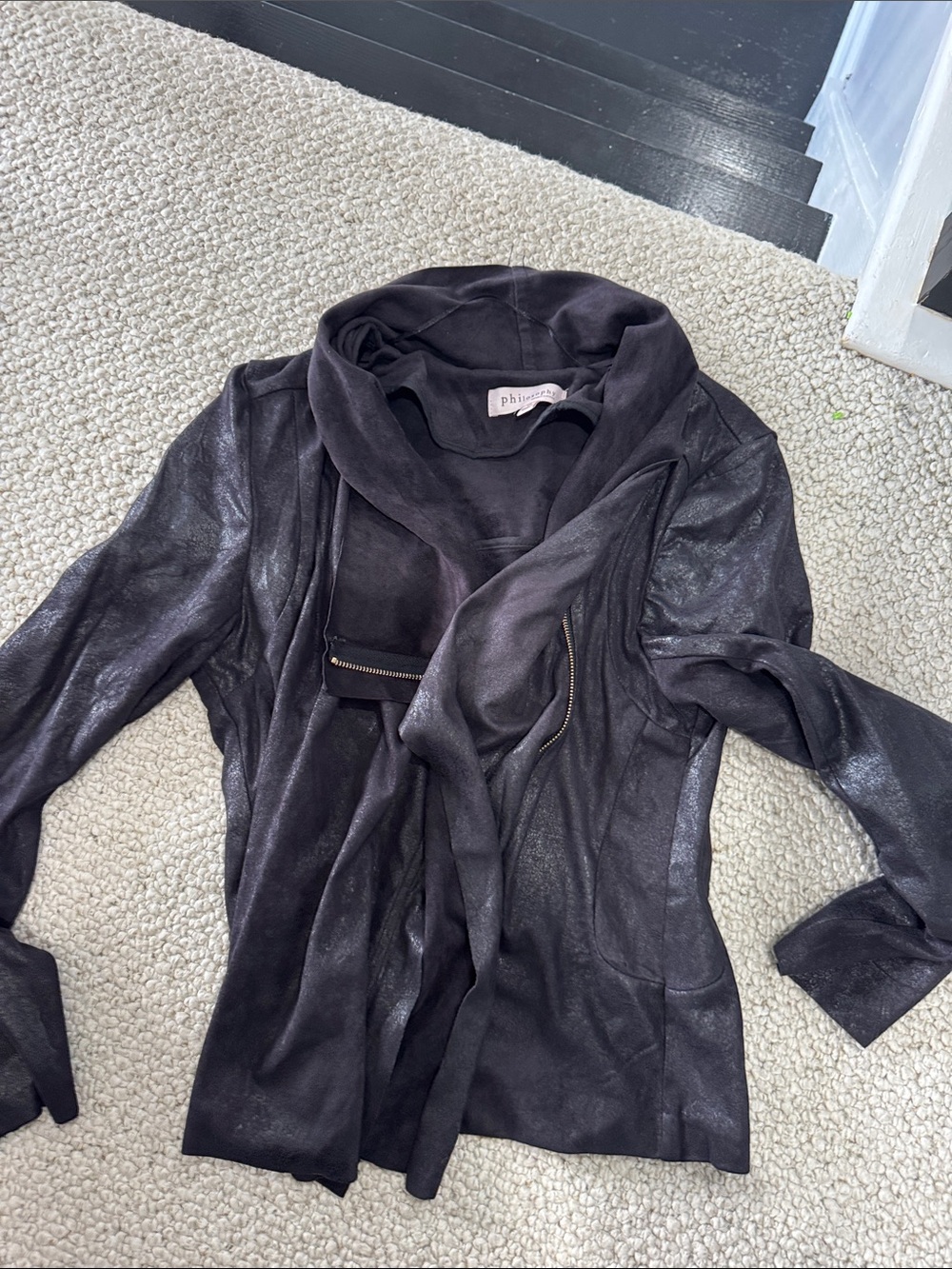 Philosophy Black Draped Zip-Accent Open Jacket moto